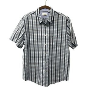 Lacoste Alligator Button Up Shirt Men's 45 2XL Blue Plaid Short Sleeve Preppy